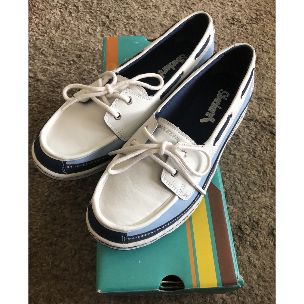 Skechers Cali Soulmates Brisk Boat Shoes Women's 9 White Blue Navy New W/Box